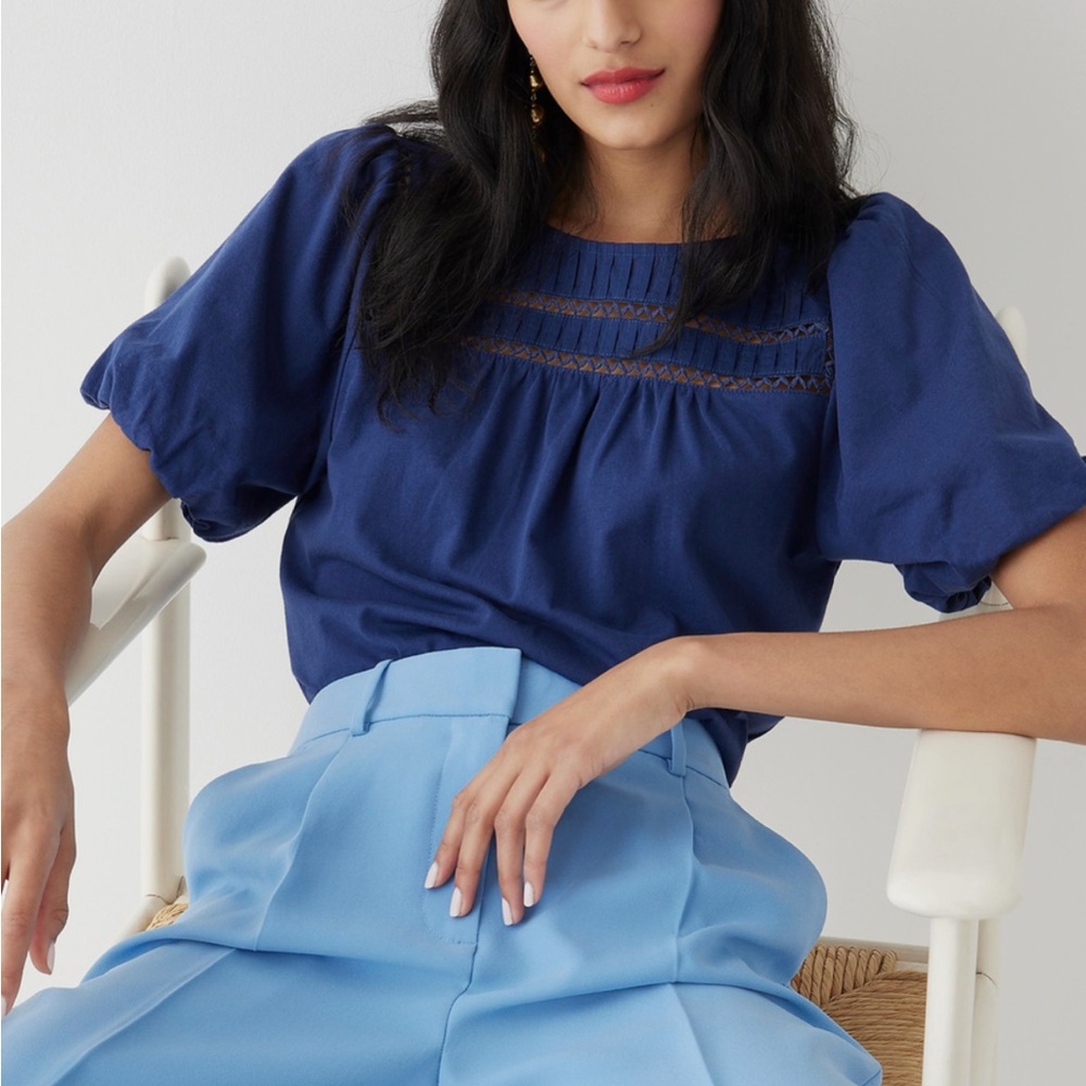 J.Crew NWOT Lace-trim puff-sleeve T-shirt